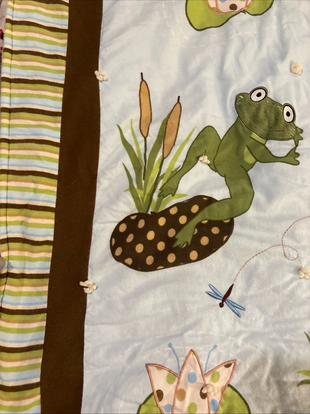 Frog Applique Baby Quilt in Blue and Green - Charming Nursery Bedding